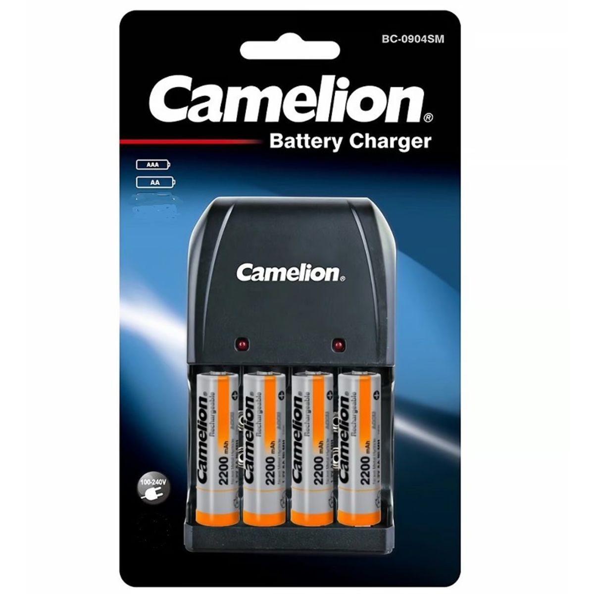 CAMELION - Cargador Camelion + 4 Pilas Recargables AA 2200mAh
