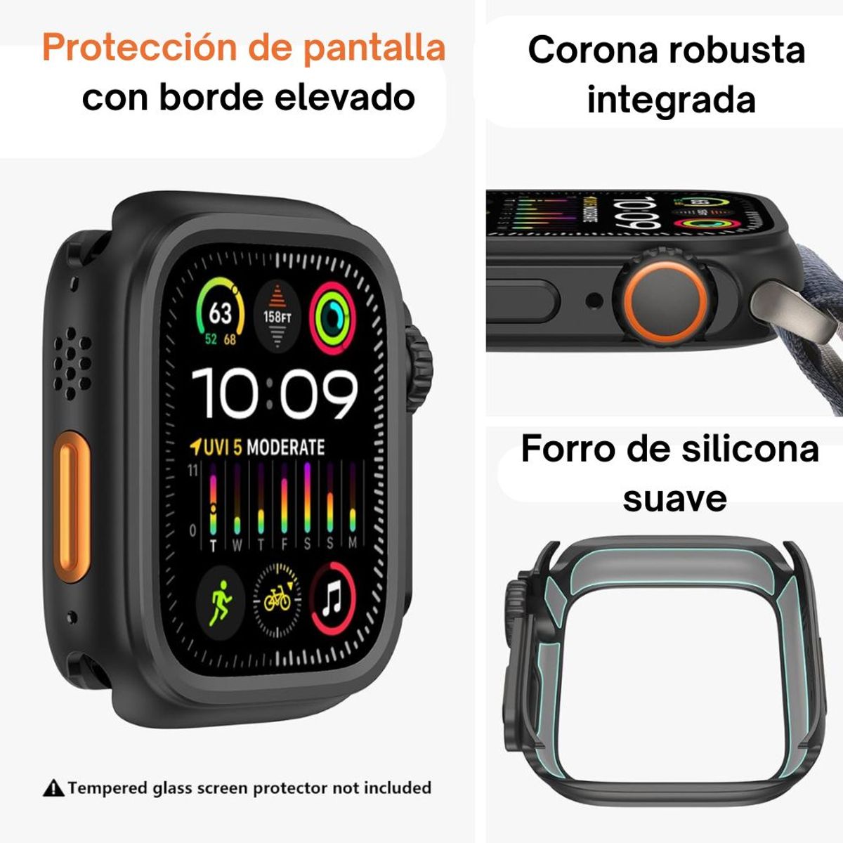 OEM - Case Para Apple Watch 45mm de Metal Titanio Ultra Mate Negro