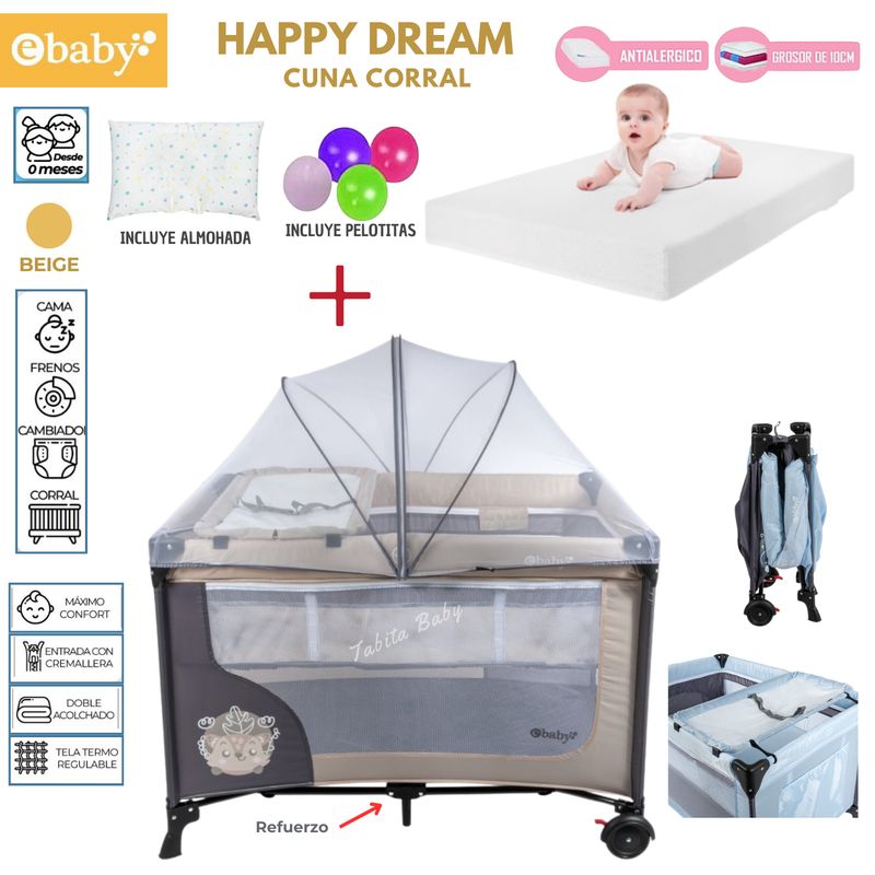 EBABY - Cuna Corral Happy Dream mas Colchon Beige
