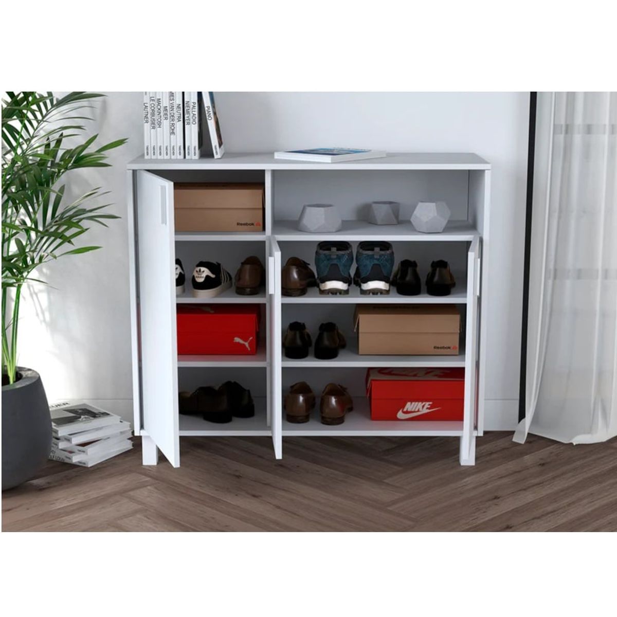 R&R MUEBLES - Zapatera Recibidor Sara 3 Puertas Blanco R&R MUEBLES