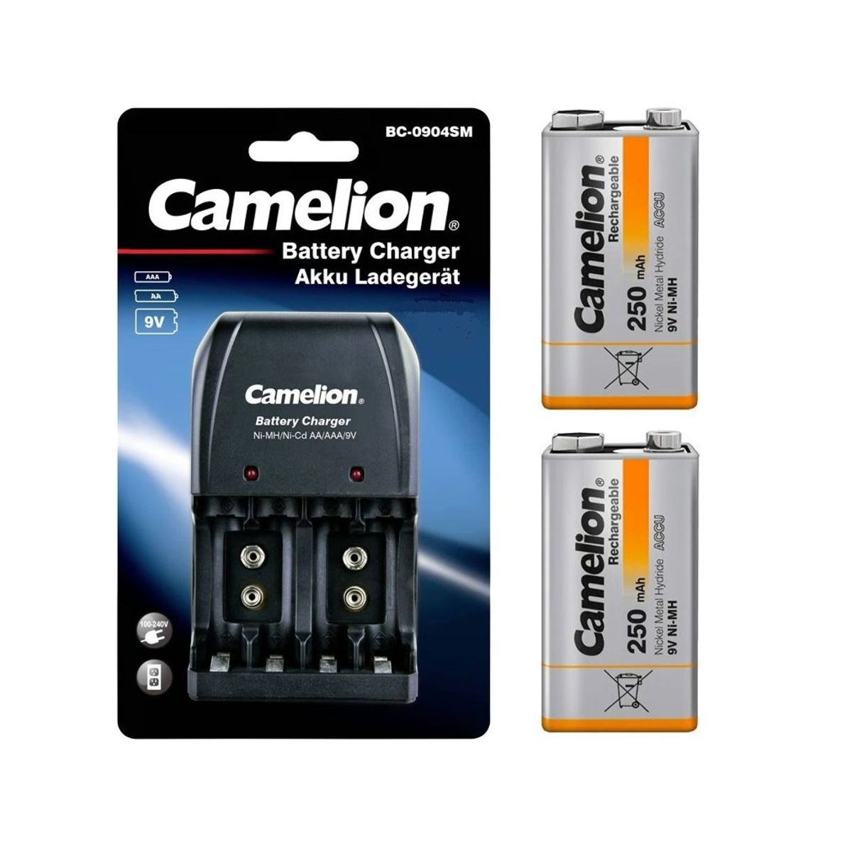 CAMELION - Cargador Camelion con 2 baterias 9v Recargables