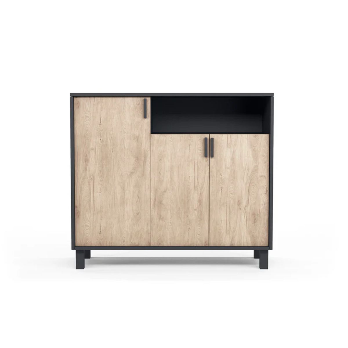 R&R MUEBLES - Zapatera Recibidor Sara 3 Puertas Negro/Roble R&R MUEBLES