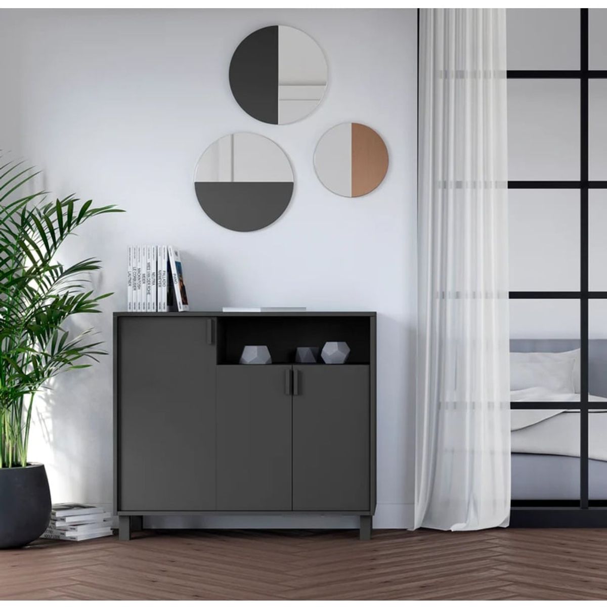 R&R MUEBLES - Zapatera Recibidor Sara 3 Puertas Negro R&R MUEBLES