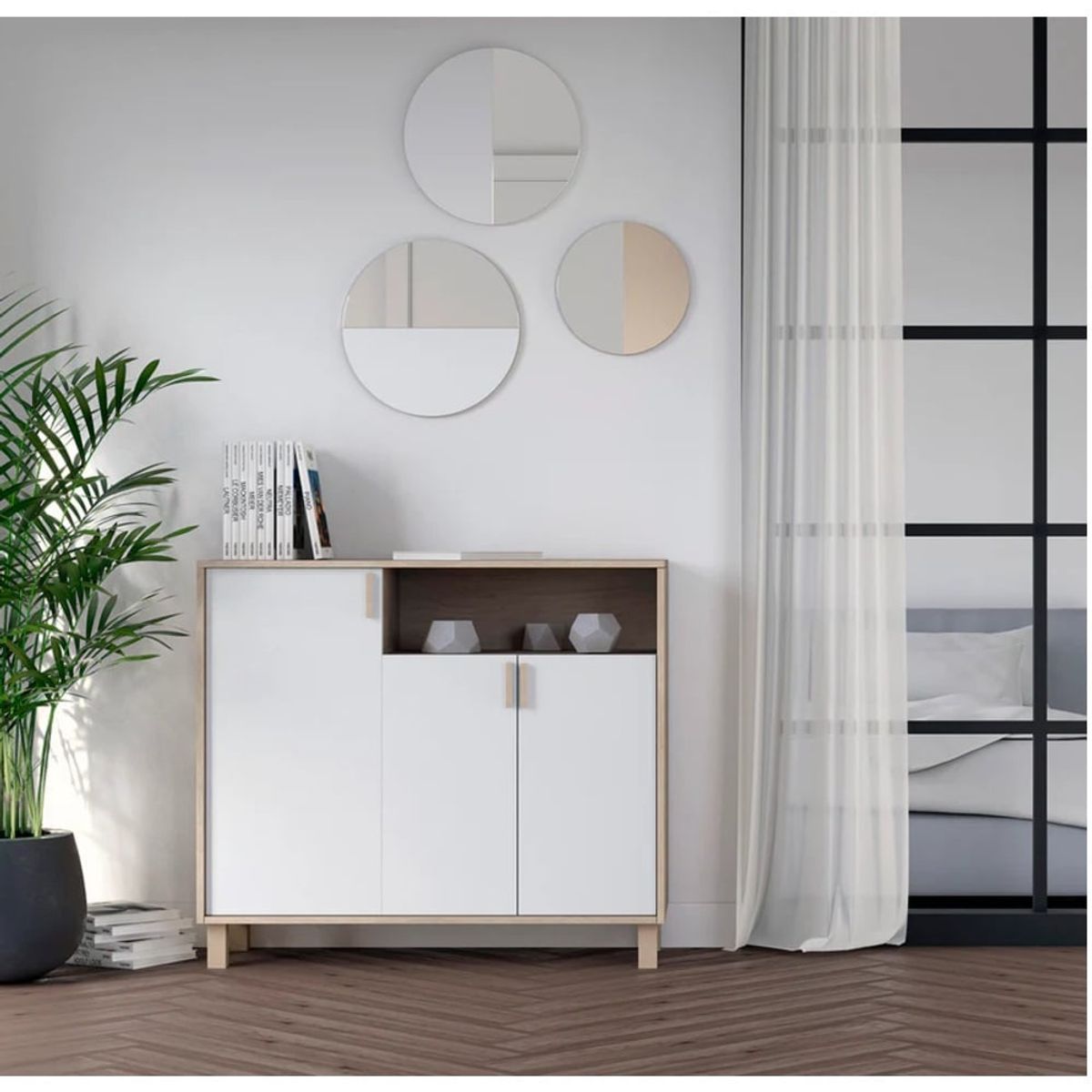 R&R MUEBLES - Zapatera Recibidor Sara 3 Puertas Roble/Blanco R&R MUEBLES