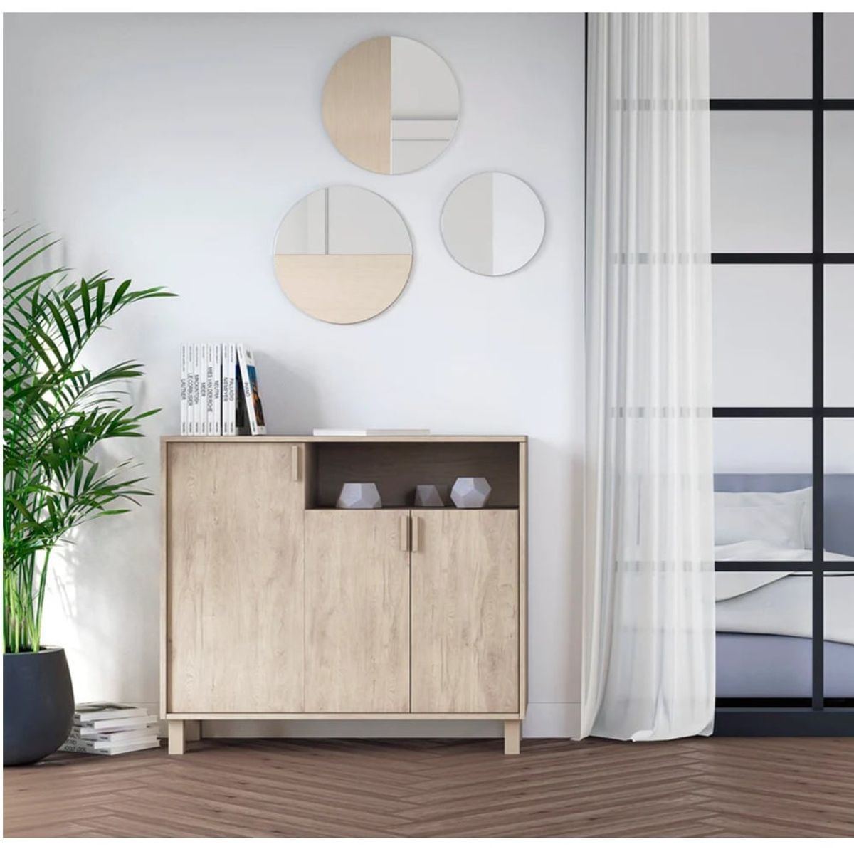 R&R MUEBLES - Zapatera Recibidor Sara 3 Puertas Roble R&R MUEBLES