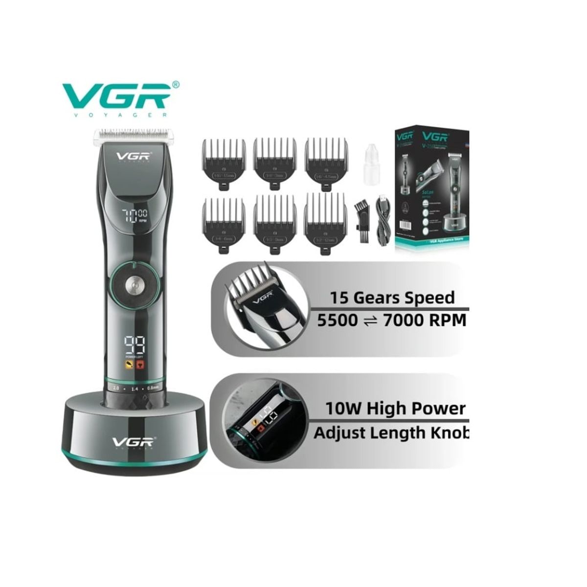 PREMIUM - Maquina Corte Cabello VGR V-256 Pantalla Digital para Salon