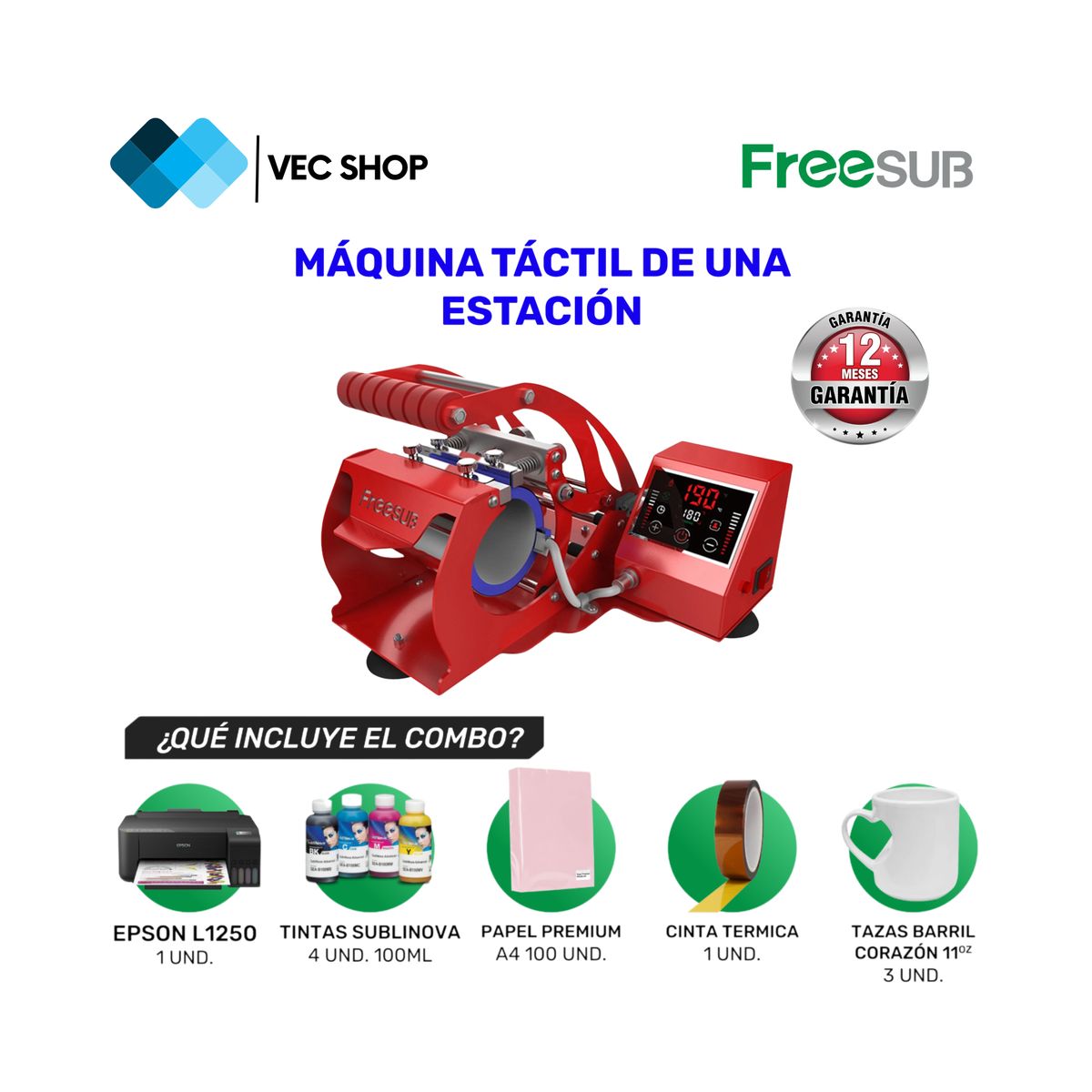 GENERICO - Maquina de Sublimación Táctil de una Estación Sublimadora + Combo