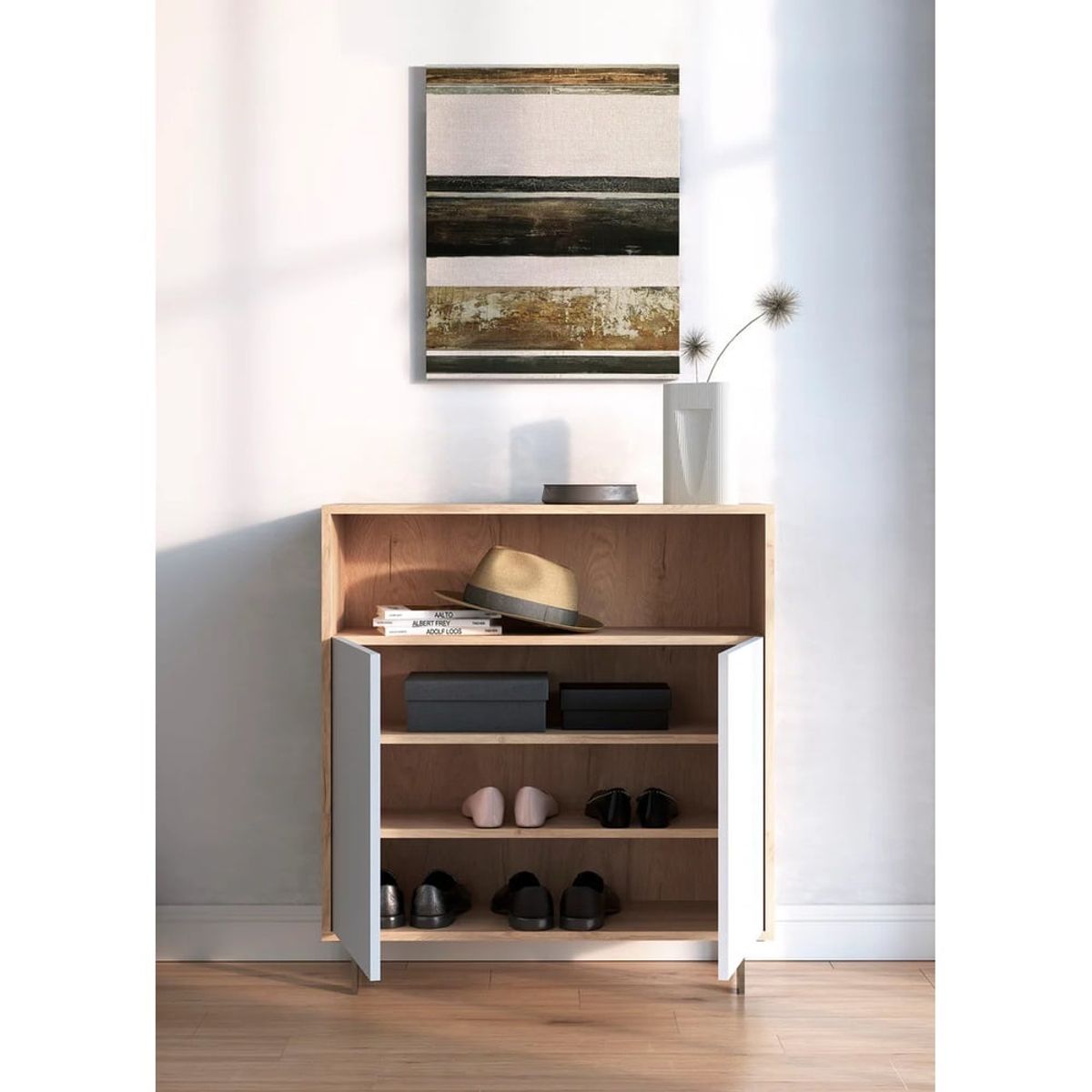 R&R MUEBLES - Zapatera Recibidor Cara RobleBlanco R&R MUEBLES