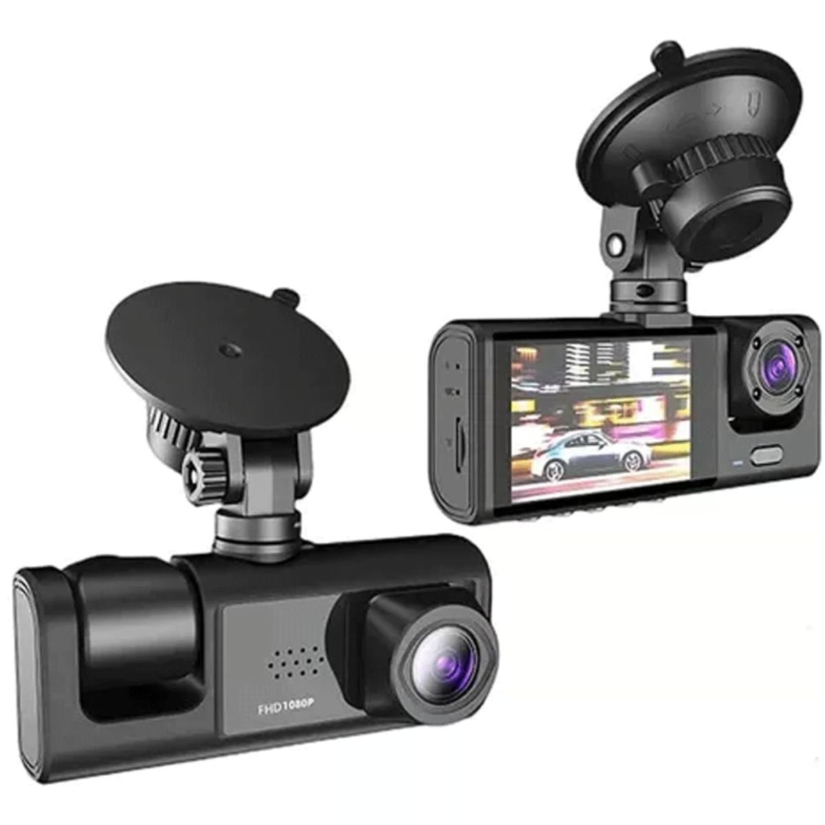 GENERICO - Camara 1080P Triple Frontal Espejo Retroceso para Auto