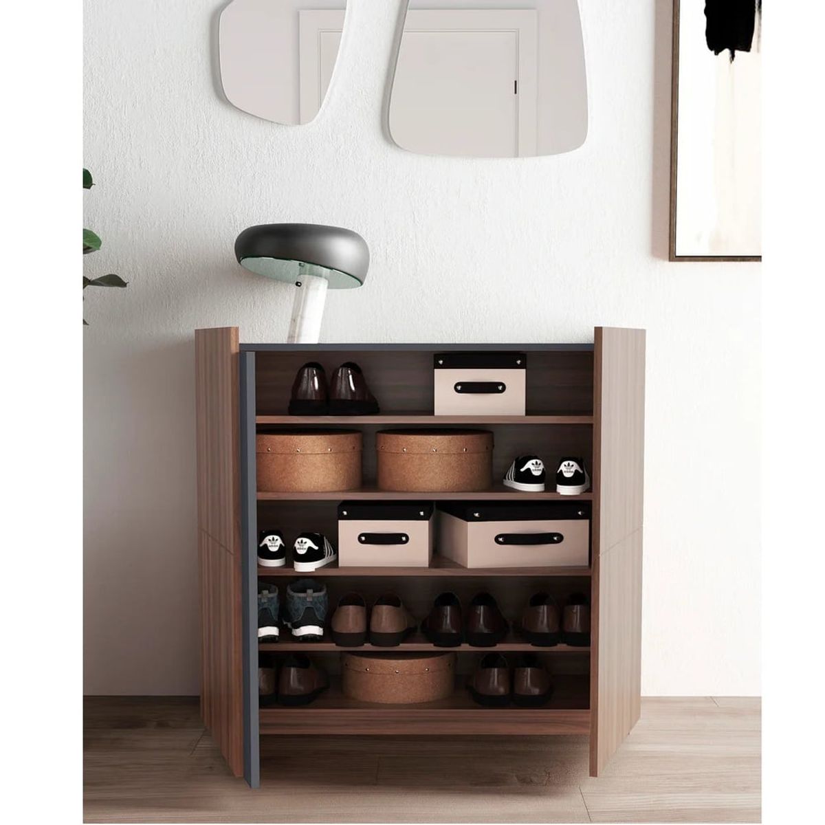 R&R MUEBLES - Zapatera Recibidor Moderno Godoy MarrónNegro R&R MUEBLES