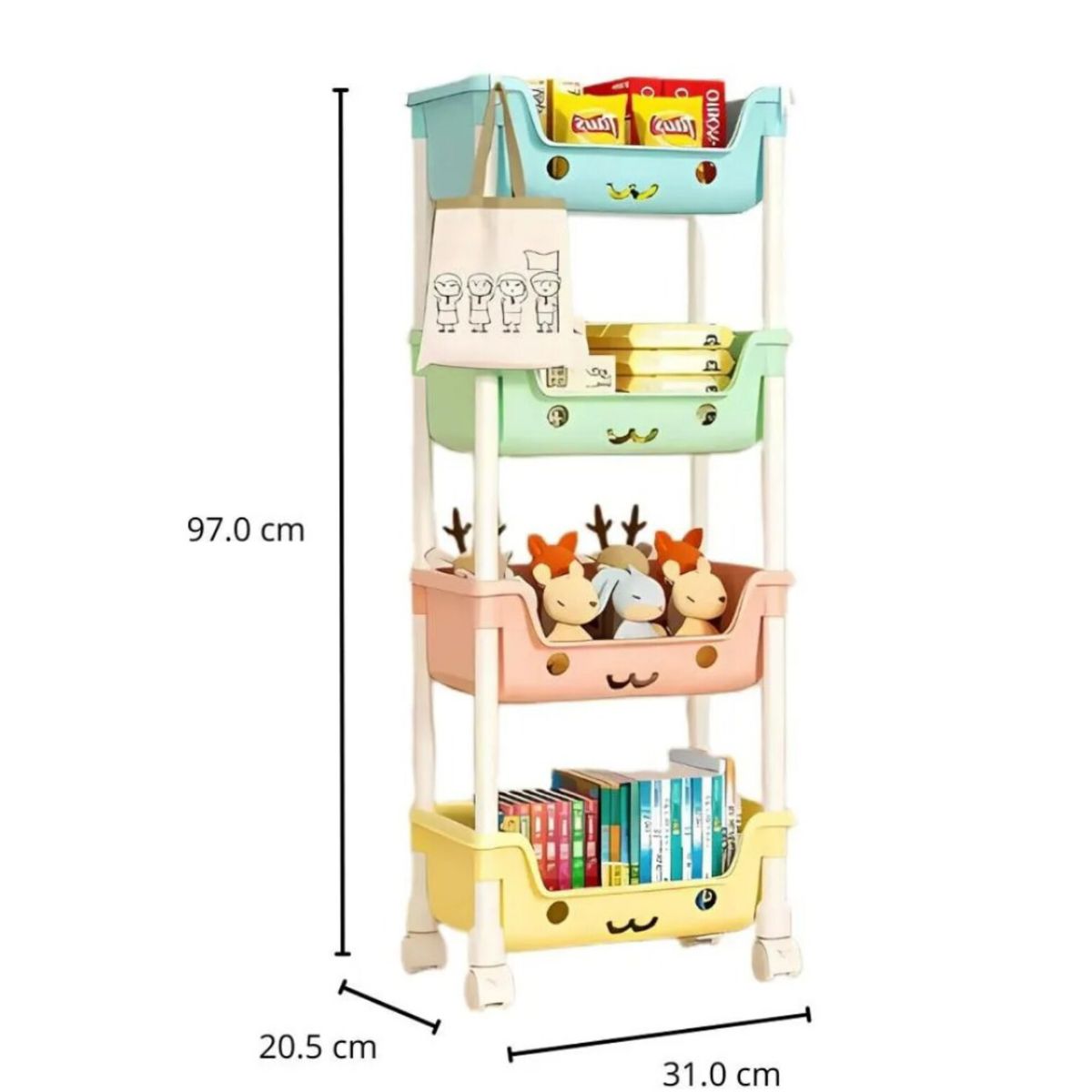 OEM - Organizador Estante Multifuncion Kawai Niños de 4 Niveles con Ruedas