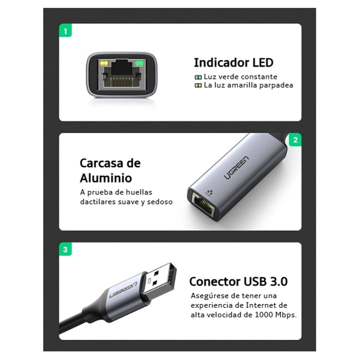 UGREEN - UGREEN  ADAPTADOR RJ45 GIGABIT USB-A CM209