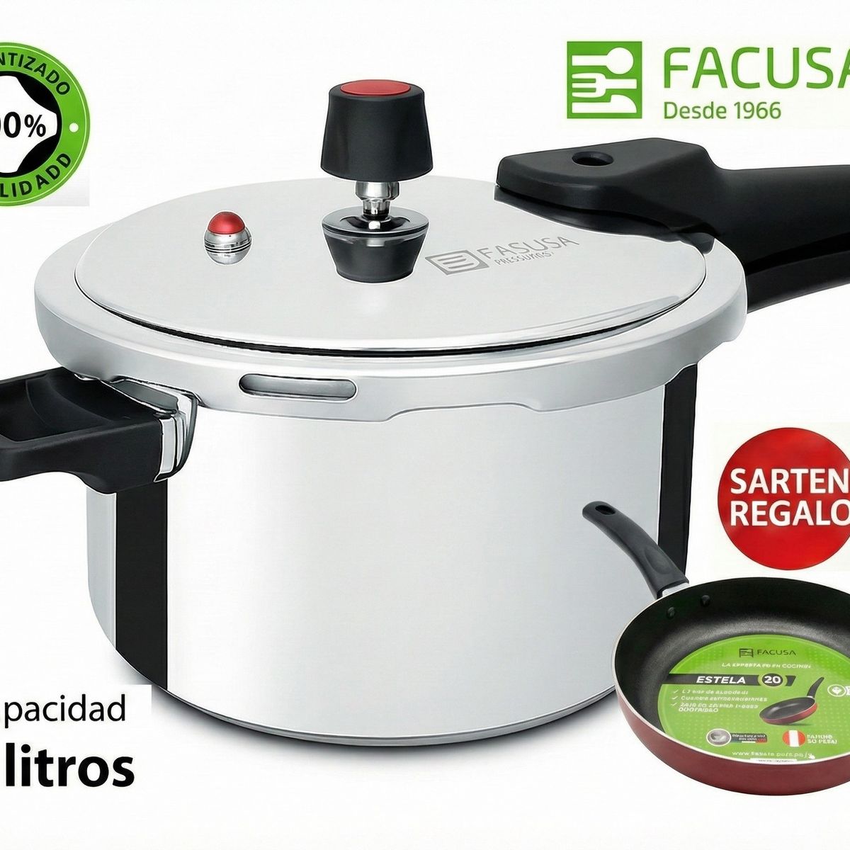 FACUSA - Olla a Presión Acero inoxidable 7 litros Facusa REGALO Sarten