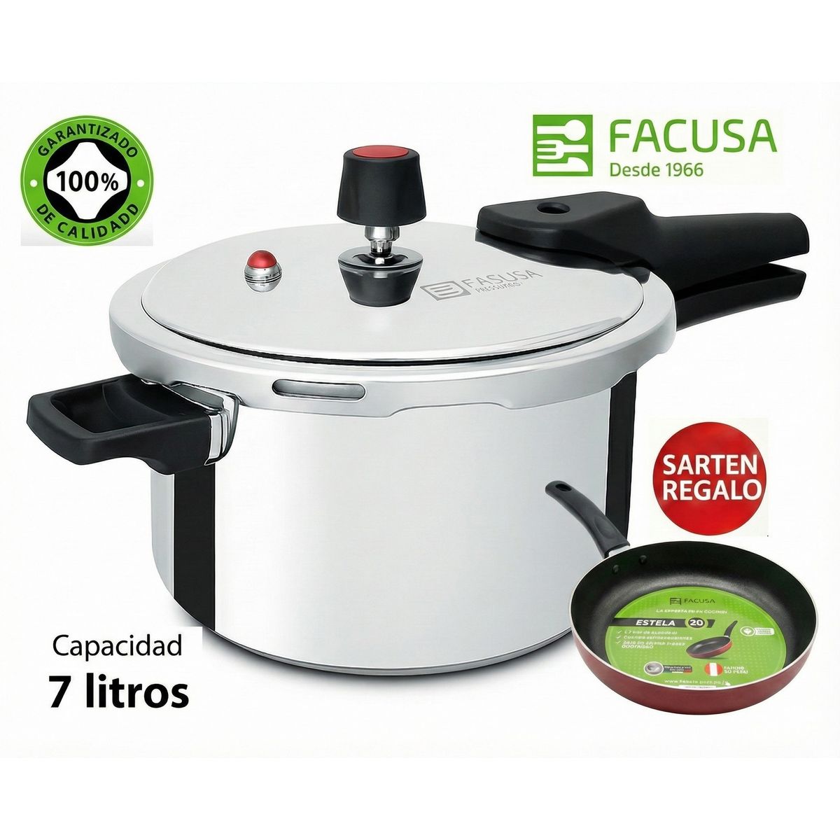 FACUSA - Olla a Presión Acero inoxidable 7 litros Facusa REGALO Sarten