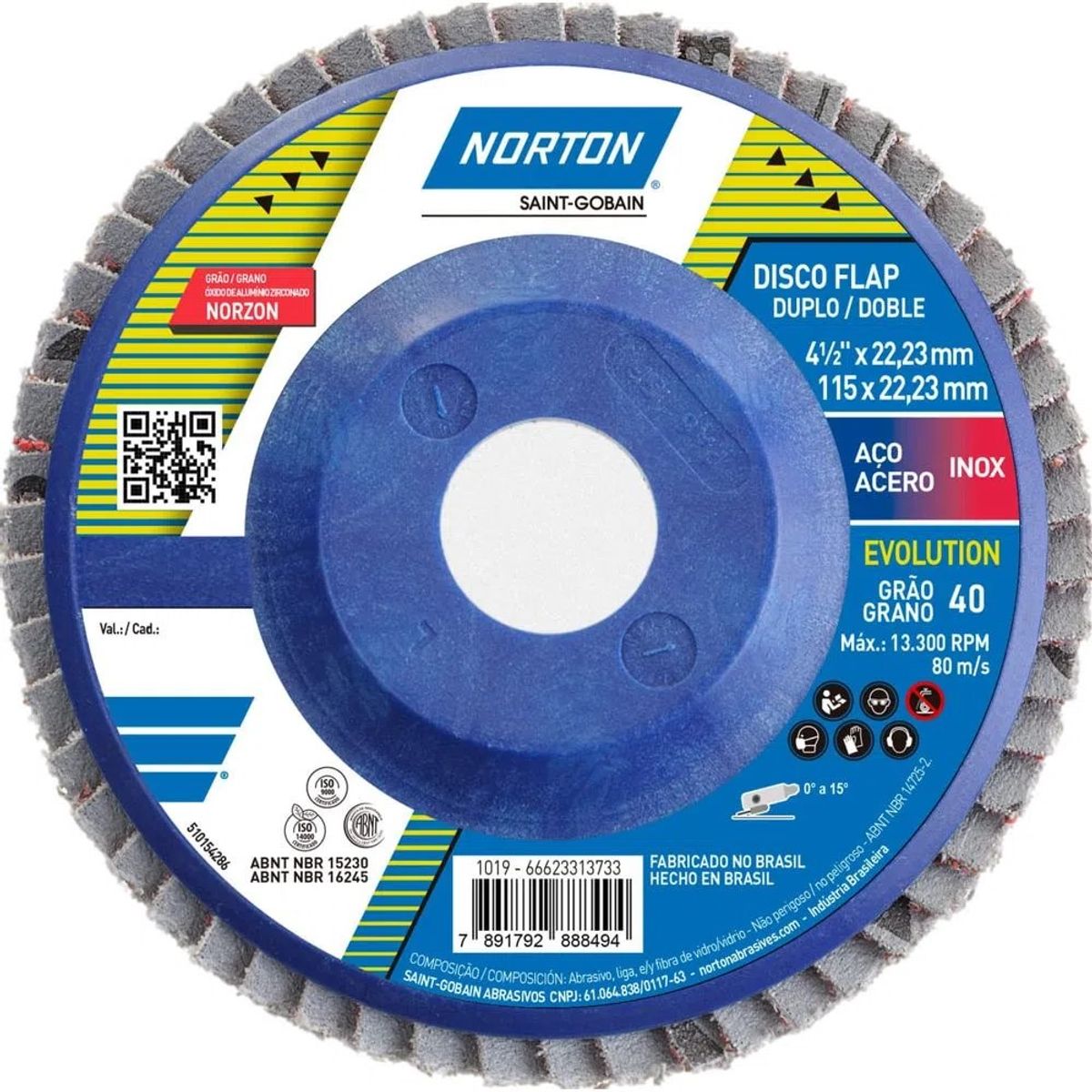 DISCO FLAP 4 1/2" GR 40 NORTON x 10 UNDS, marca Norton - Foto Principal