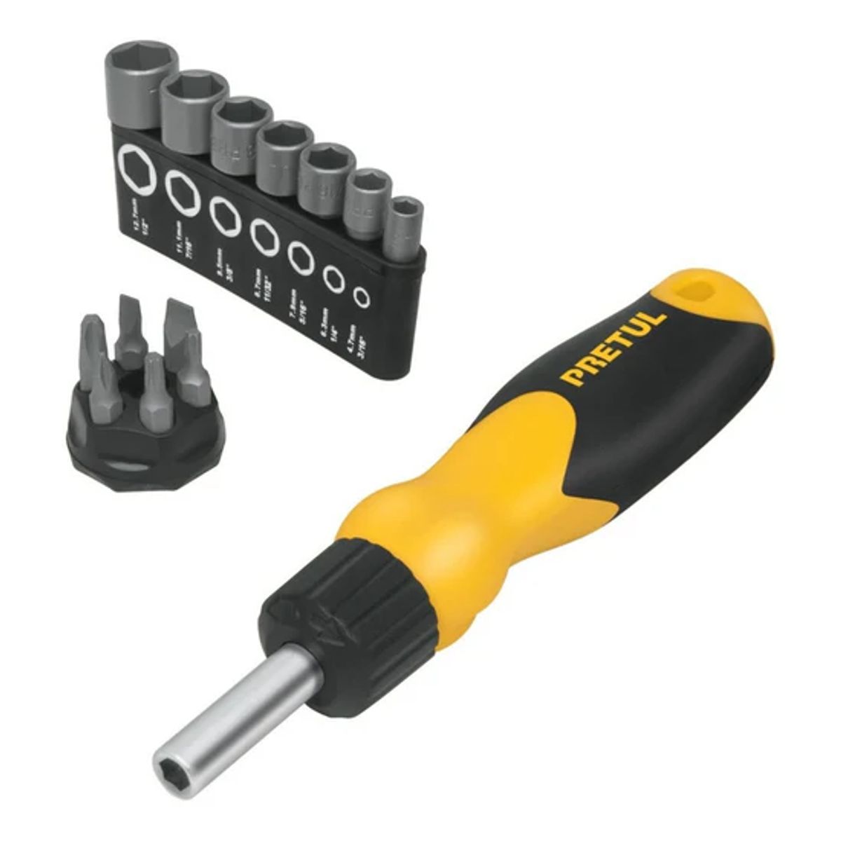 PRETUL - Desarmador Tipo Matraca Con 6 Puntas Y 7 Dados