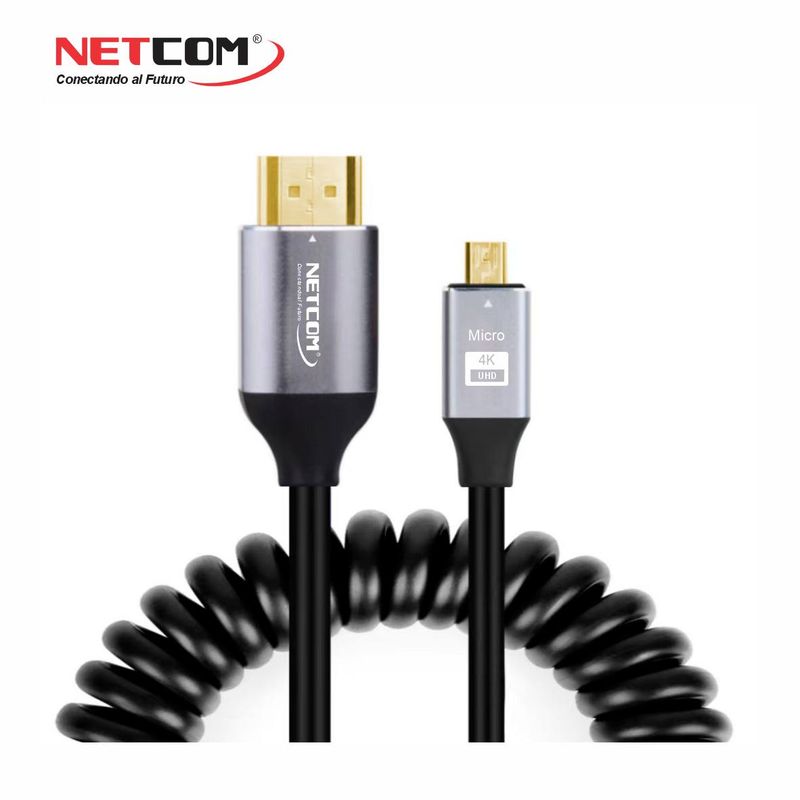 GENERICO - CABLE MICRO HDMI A HDMI ESPIRALADO DE 1.50 MTS UHD 4K@60Hz V2.0
