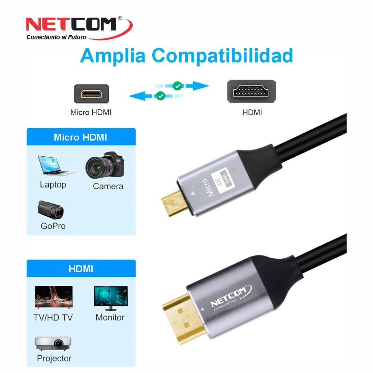 GENERICO - CABLE MICRO HDMI A HDMI ESPIRALADO DE 1.50 MTS UHD 4K@60Hz V2.0