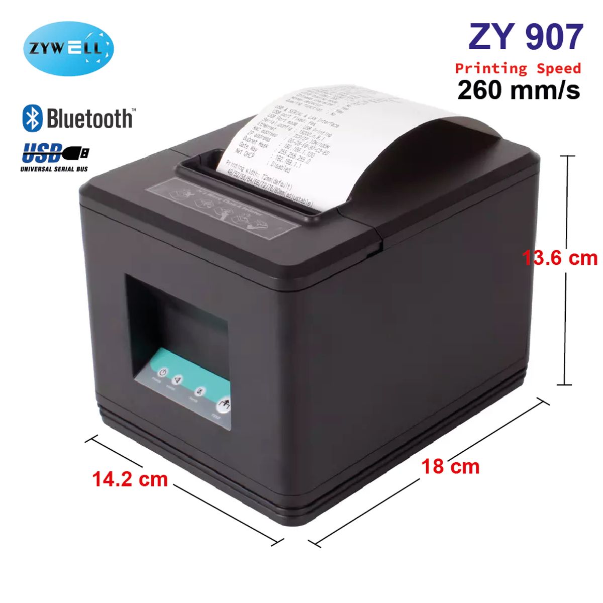 ZYWELL - Impresora Termica Ticket 80mm Bluetooth y USB ZY907 ZYWELL