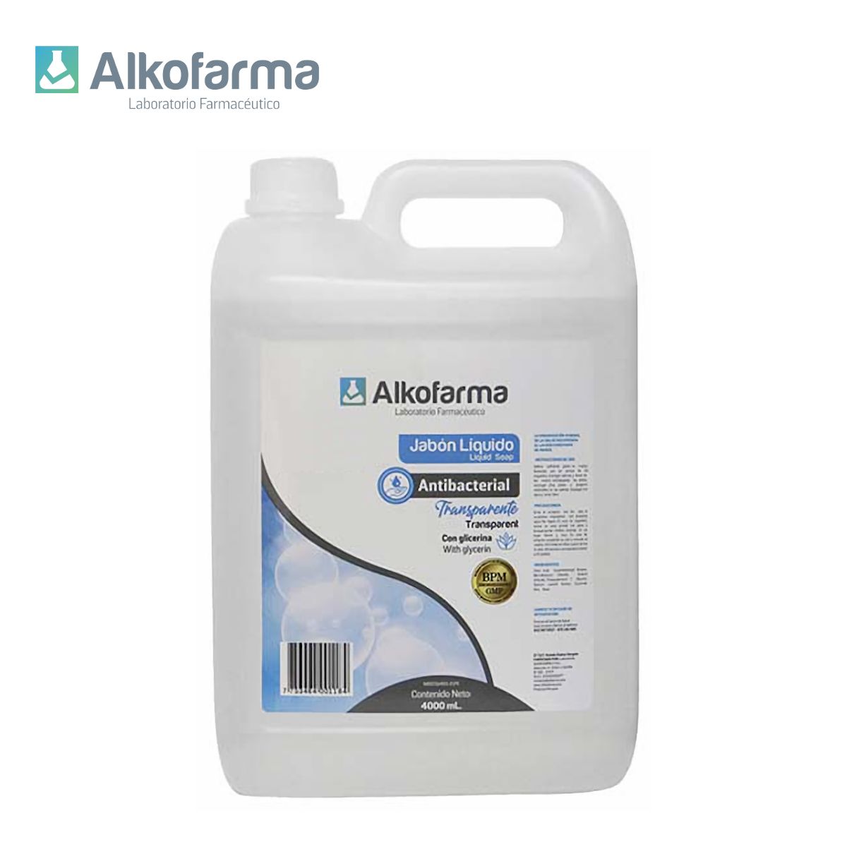 ALKOFARMA - Jabón líquido antibacterial galón 4 litros neutro ALKOFARMA