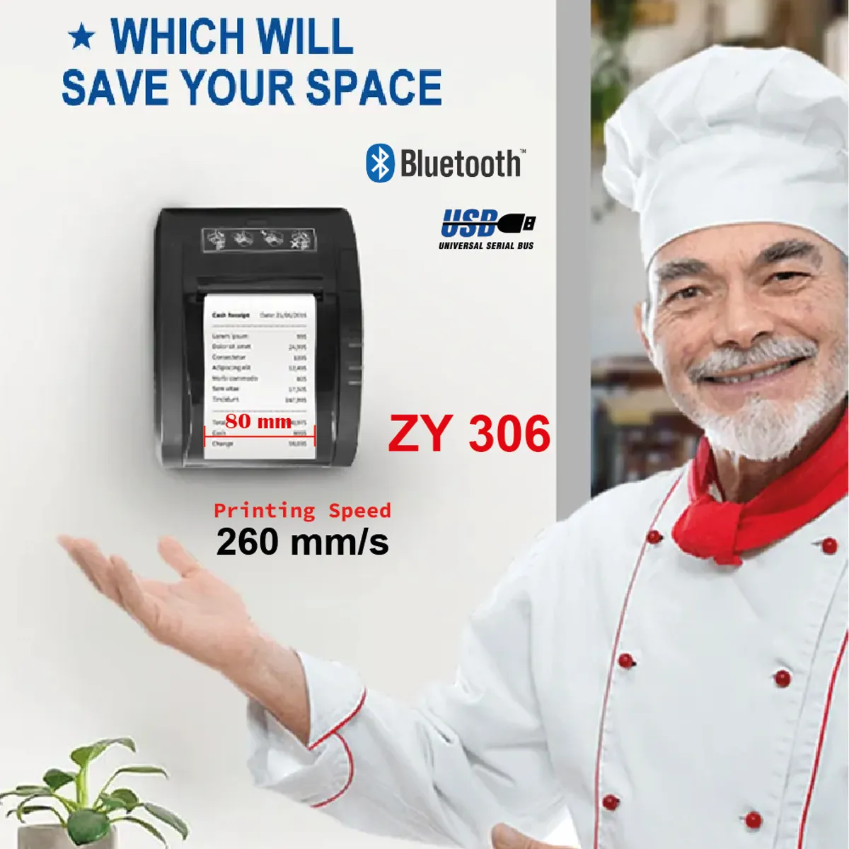 ZYWELL - Impresora Termica Ticket 80mm Bluetooth y USB ZY306 ZYWELL