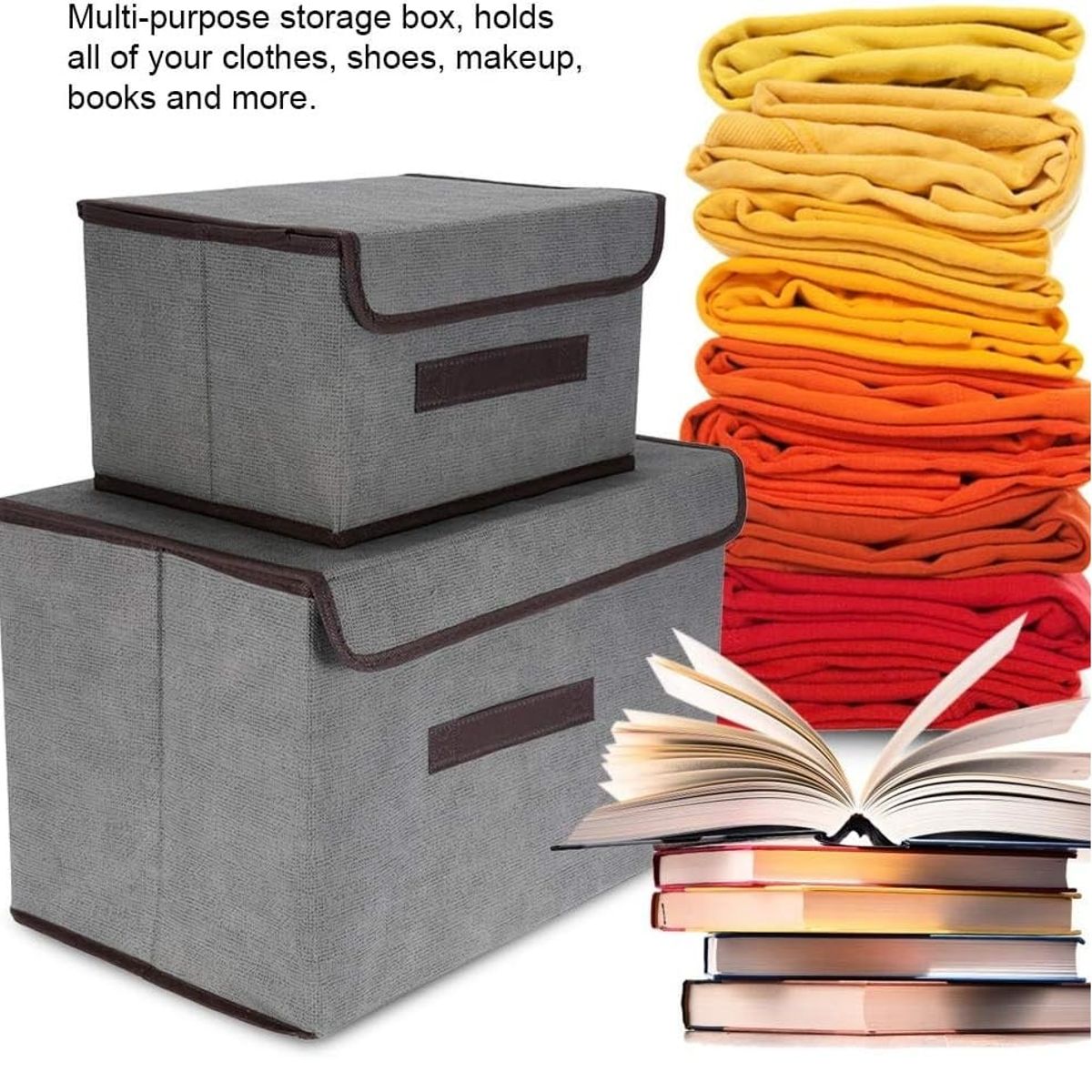 GENERICO - Pack de 2 Cajas de Almacenamientos Multifuncional Plegable Gris