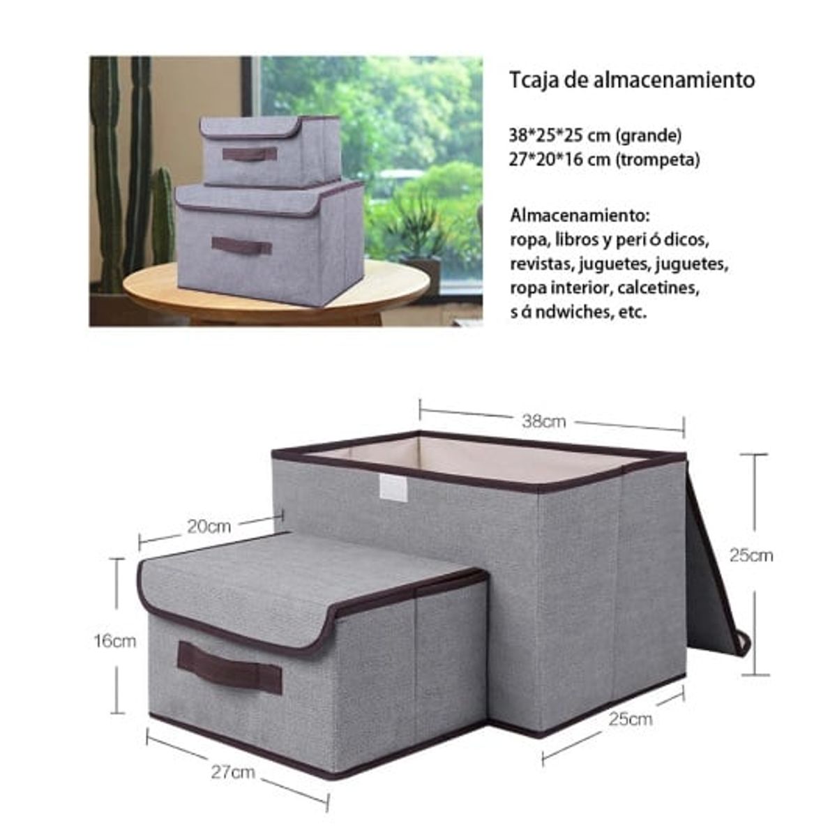 GENERICO - Pack de 2 Cajas de Almacenamientos Multifuncional Plegable Gris