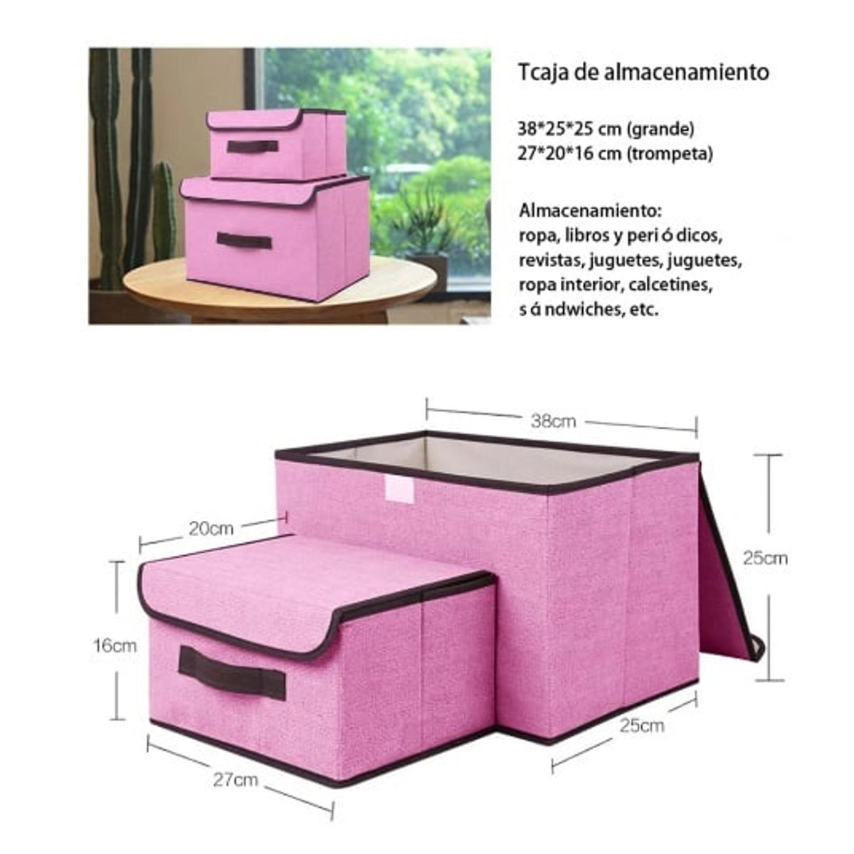 GENERICO - Pack de 6 Cajas de Almacenamientos Multifuncional Plegable Rosado