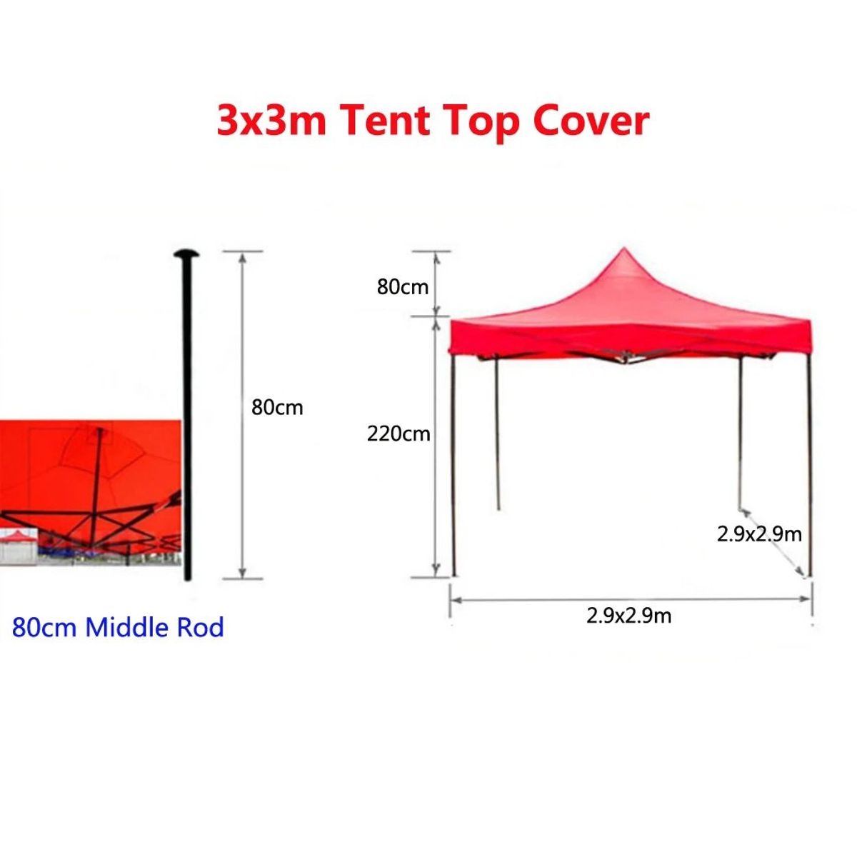 GENERICO - Toldo Plegable Rojo 3 x 3 m Lona Impermeable