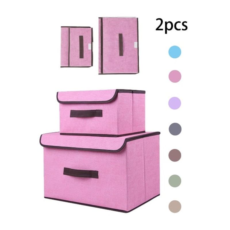 GENERICO - Pack de 2 Cajas de Almacenamiento de Tela Plegable con Tapa