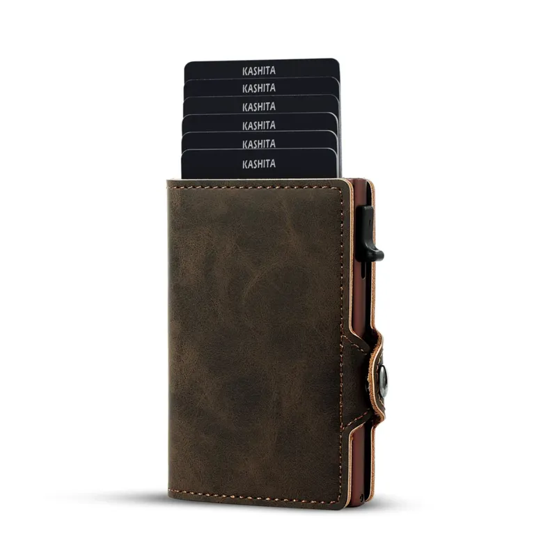 KASHITA - Billetera Tarjetero Hombre Marrón Monedero Bloqueo RFID Anti-Robo