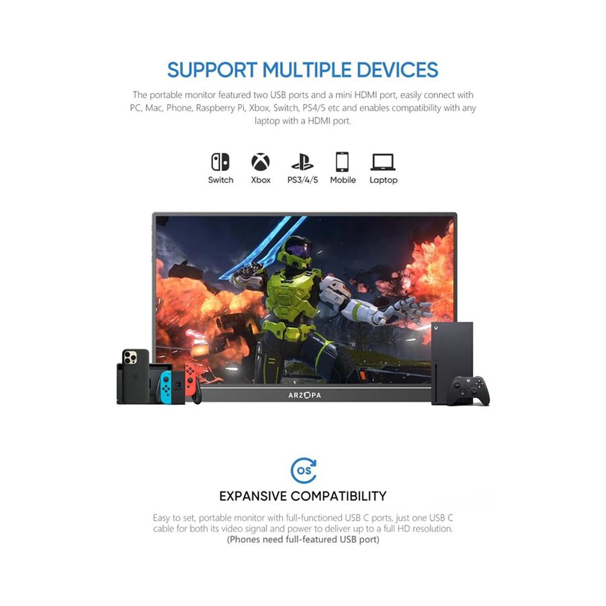 GENERICO - MONITOR ARZOPA 15.6 IPS 1080P Full HD ideal oficina viajes ULTRALIGERO