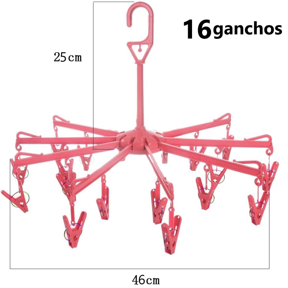 GENERICO - Colgador perchero de ropa con 16 ganchos ROSA