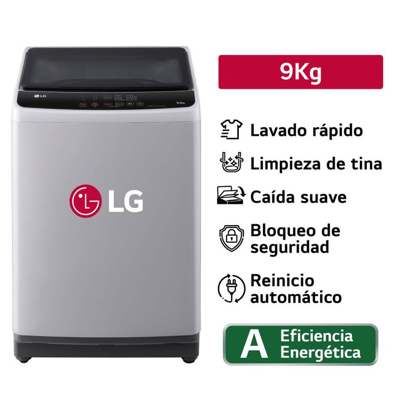 LG - Lavadora LG de lavado Rapido y Carga Superior 9 Kg WT9GL Gris