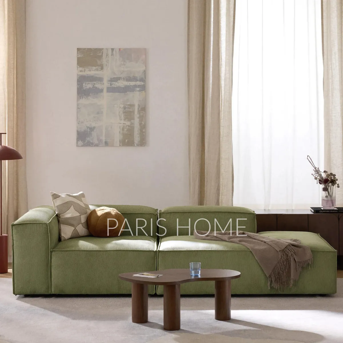 GENERICO - Sofá Diván Izquierdo Modular Monarch Pana - Verde Oliva