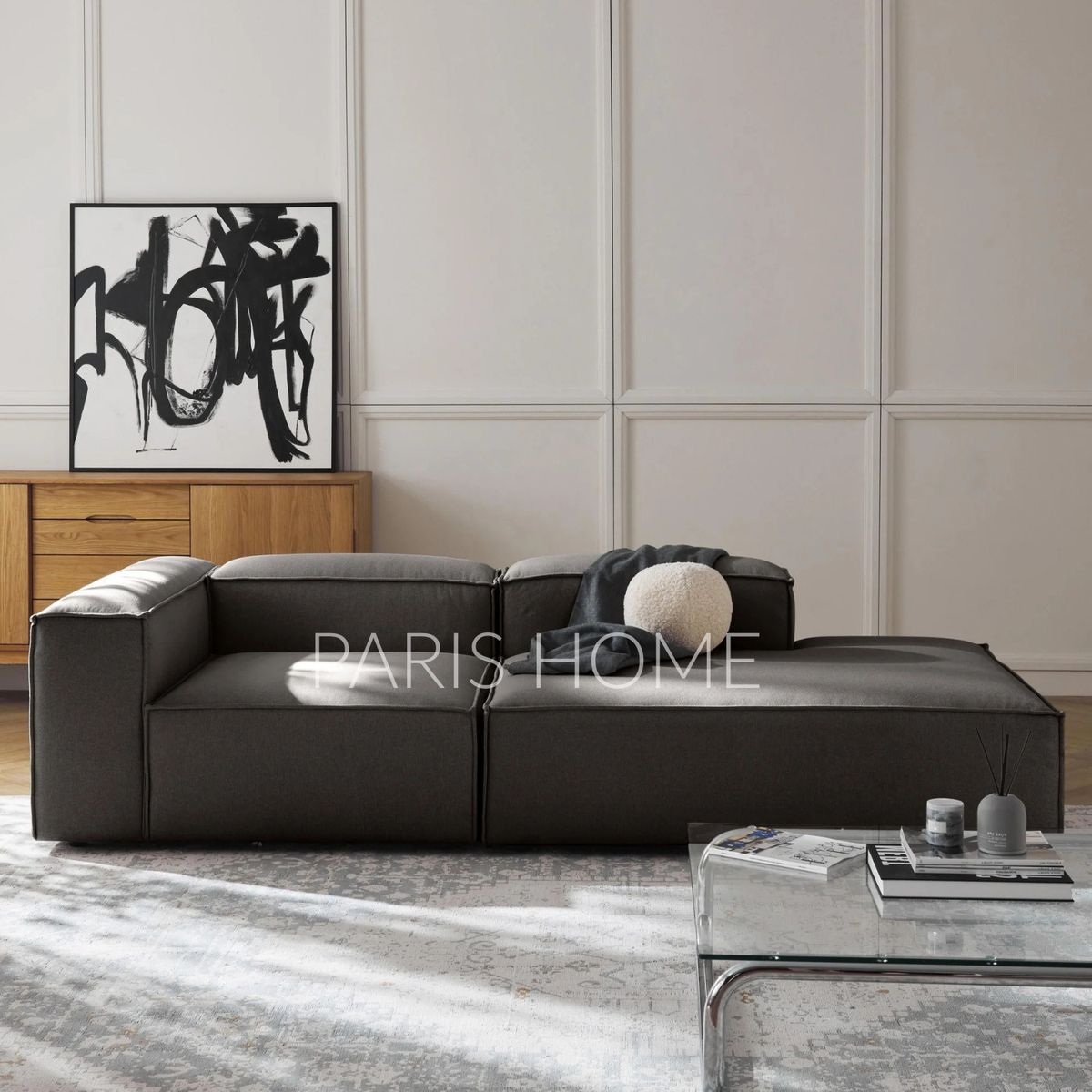 GENERICO - Sofá Diván Izquierdo Modular Monarch Tejido - Gris Oscuro