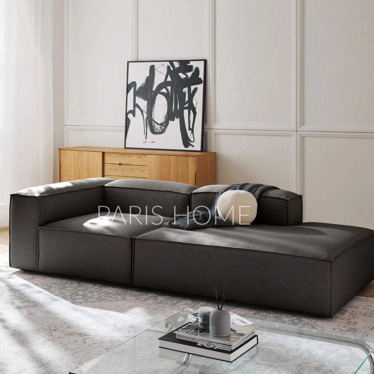 GENERICO - Sofá Diván Izquierdo Modular Monarch Tejido - Gris Oscuro