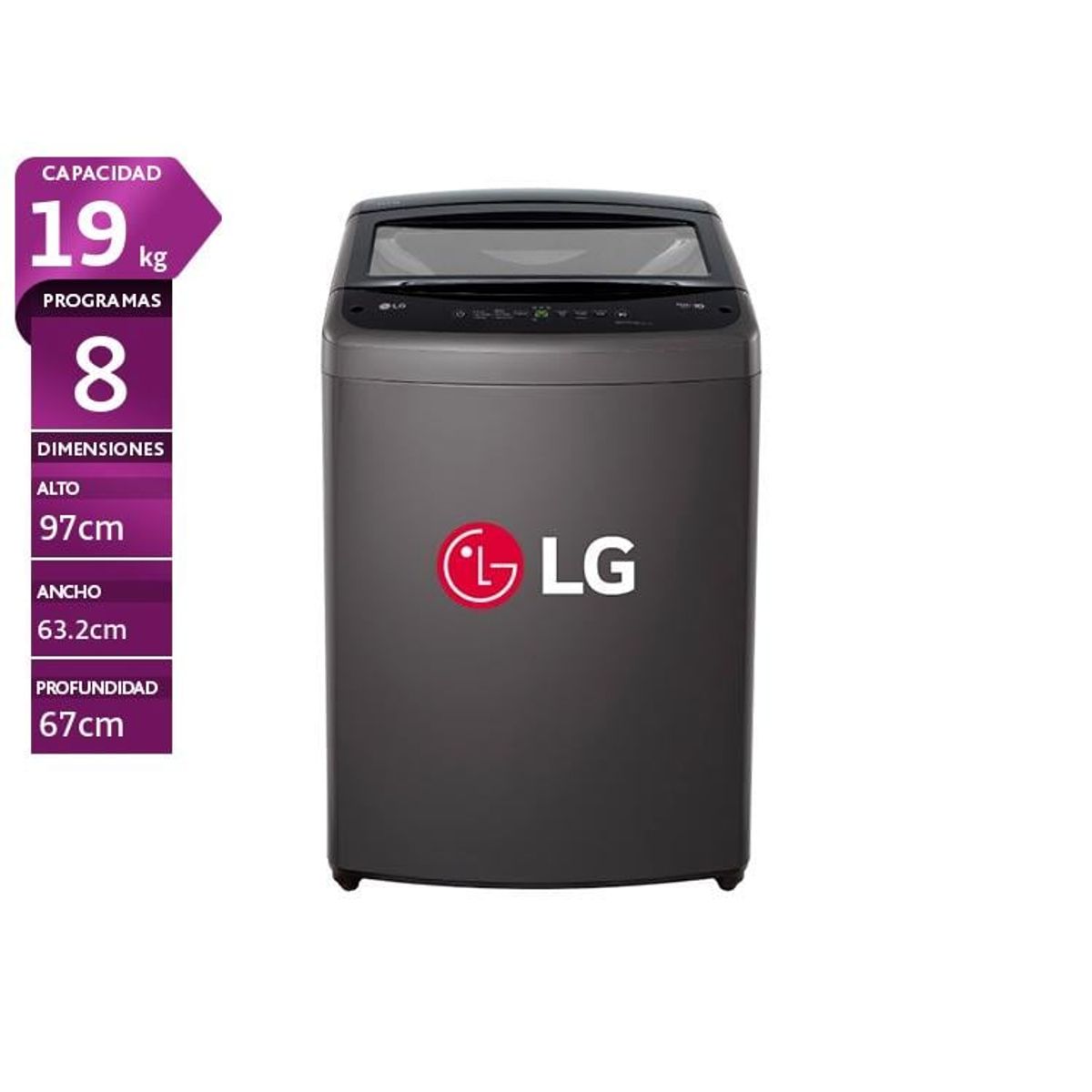 LG - Lavadora LG 19 Kg Turbo Drum Smart Carga Superior WT19BVTB Negra