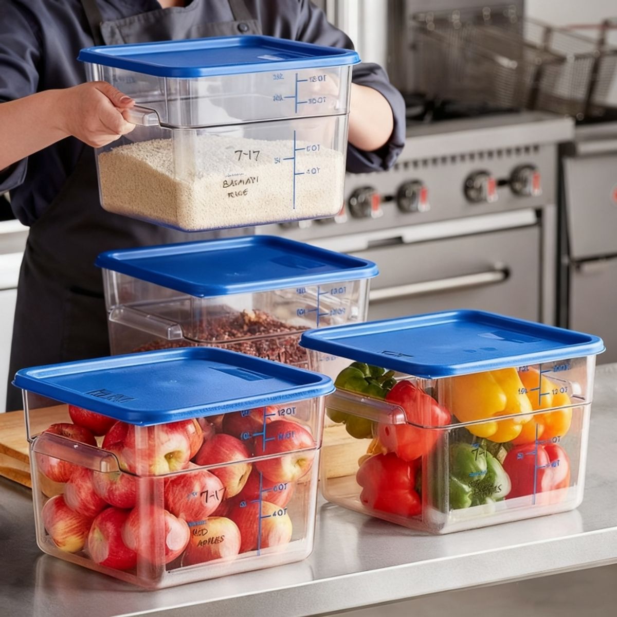 TIGERBEE - 12 Qt Contenedor Hermético de Policarbonato ​​​​Transparente​​ para Alimentos​, Tapa azul, Forma Cuadrado