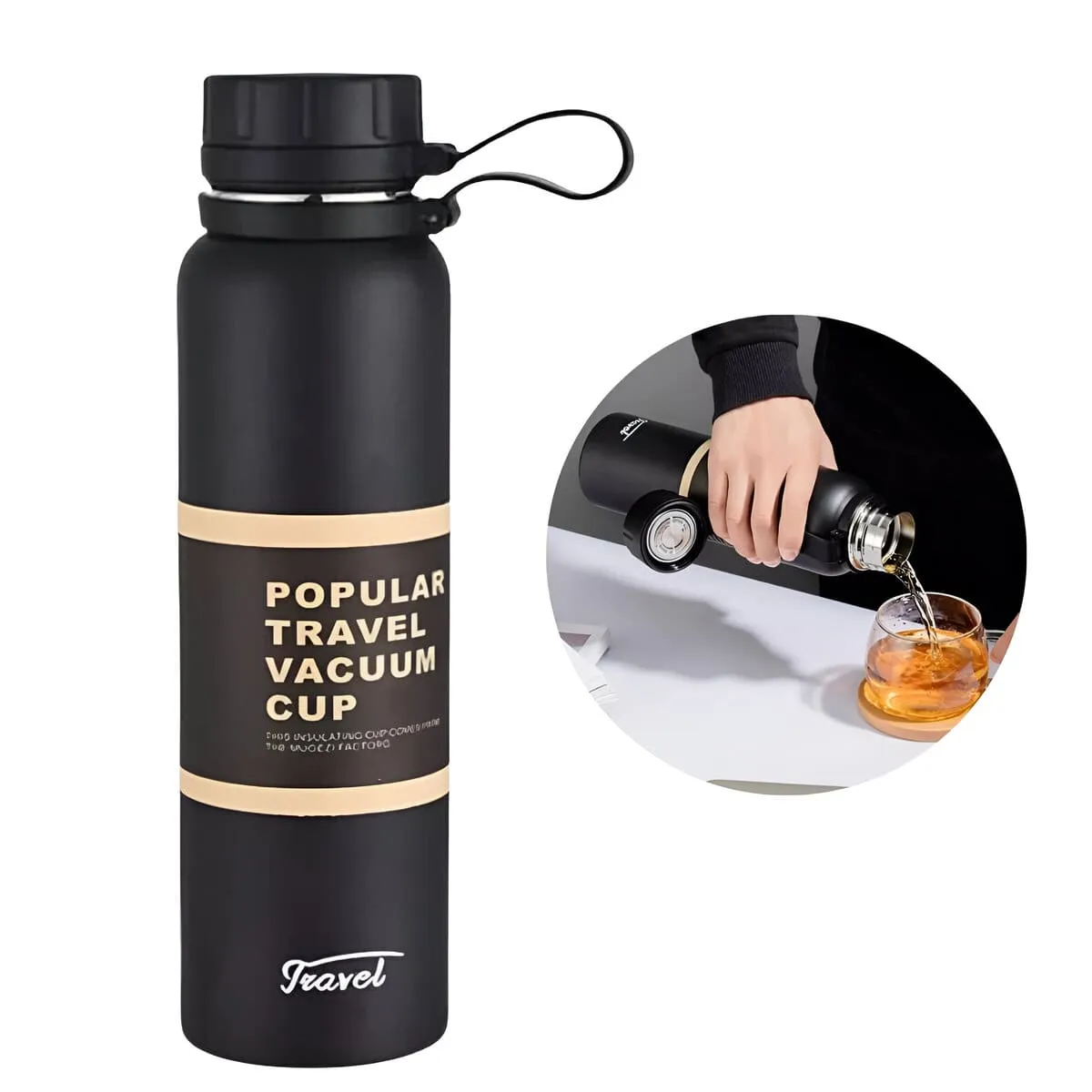 ELMEJORPRECIO - Termo Portátil Travel de 650 ml De Doble Fondo Negro