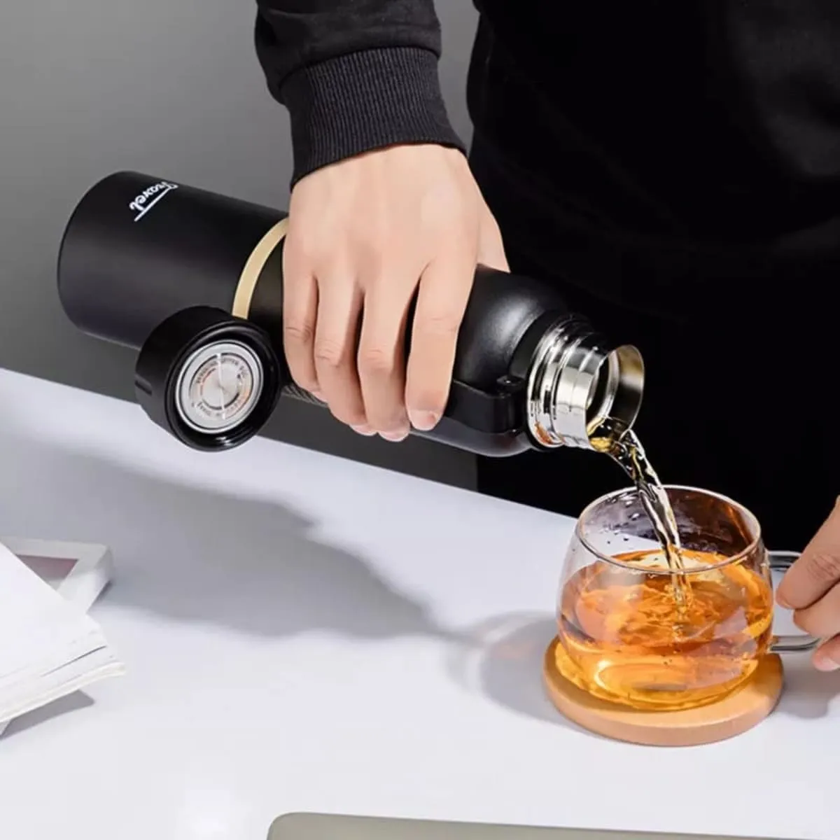 ELMEJORPRECIO - Termo Portátil Travel de 650 ml De Doble Fondo Negro