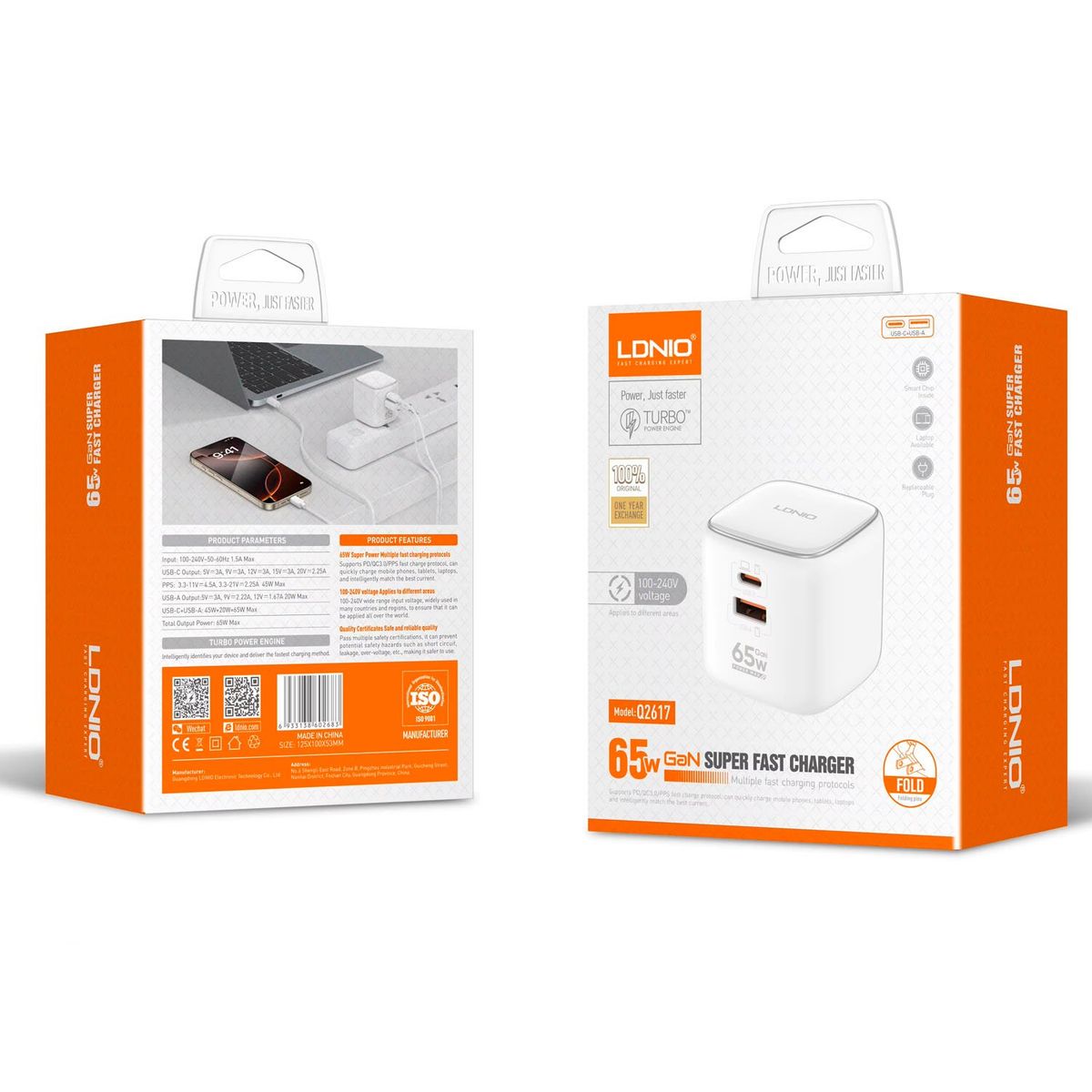 LDNIO - Cargador LDNIO GaN súper rápido 65W USB C 2 puertos Q2617