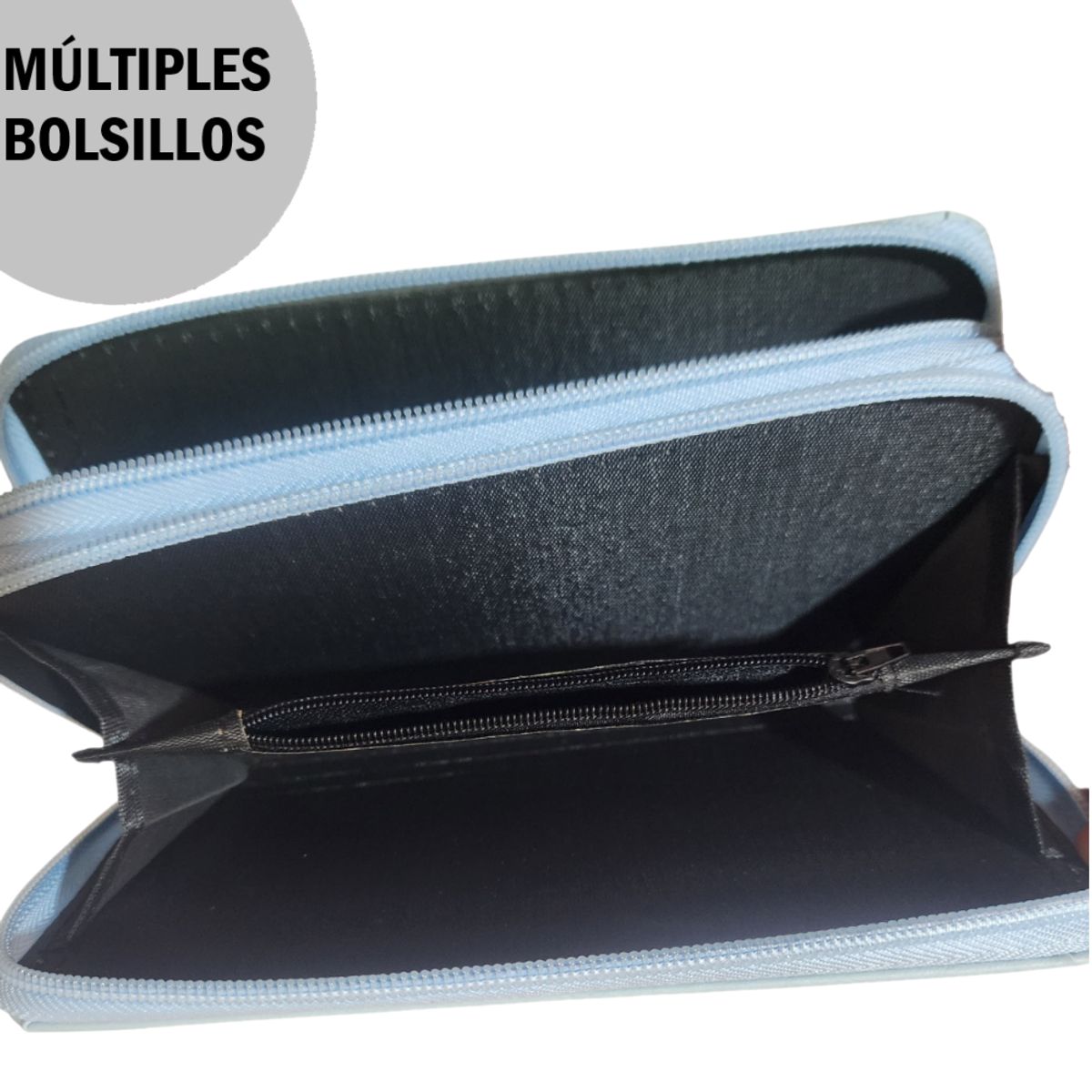 GENERICO - Billetera de cuero sintético con doble cierre dorado