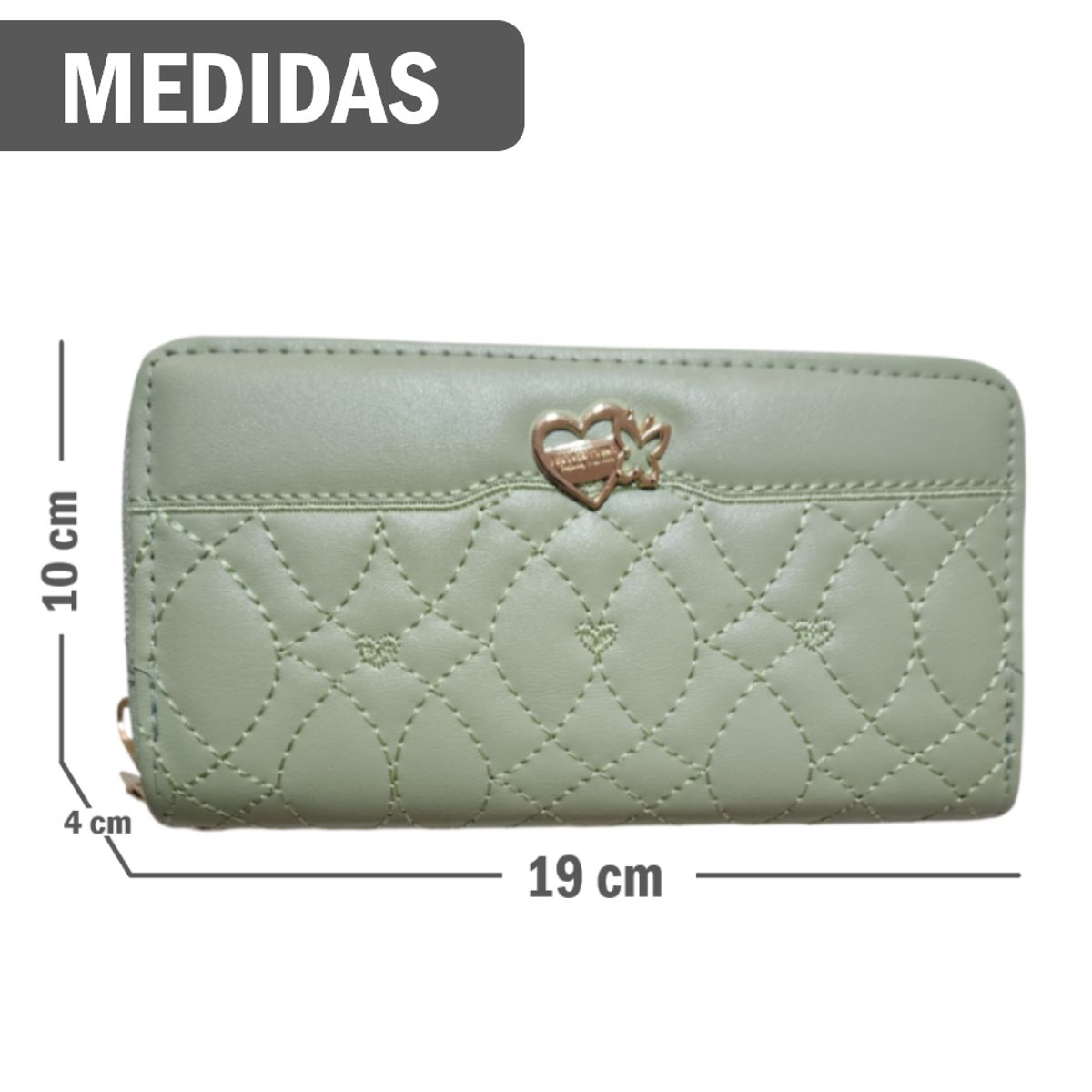 GENERICO - Billetera de cuero sintético con doble cierre dorado