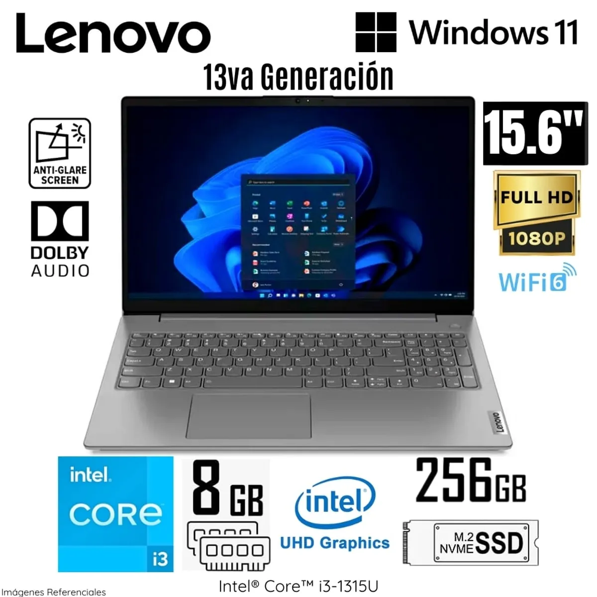 LENOVO - Laptop Lenovo V15 G4 IRU Intel Core i3-1315U 8GB RAM 256GB SSD 15,6  pulg FHD - 83A100ELLM