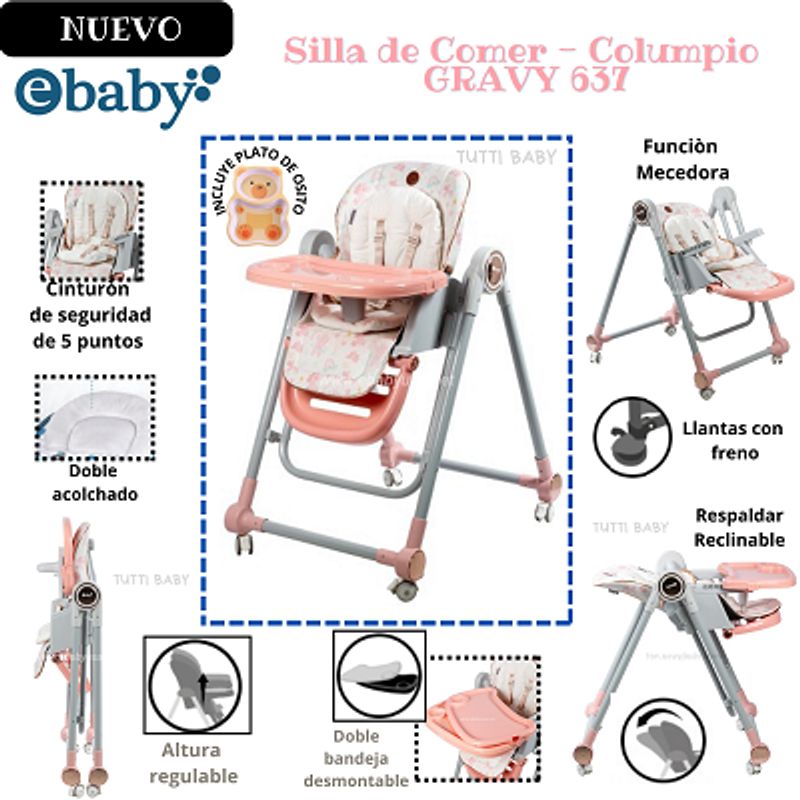 EBABY - SILLA DE COMER- COLUMPIO GRAVY - ROSADO