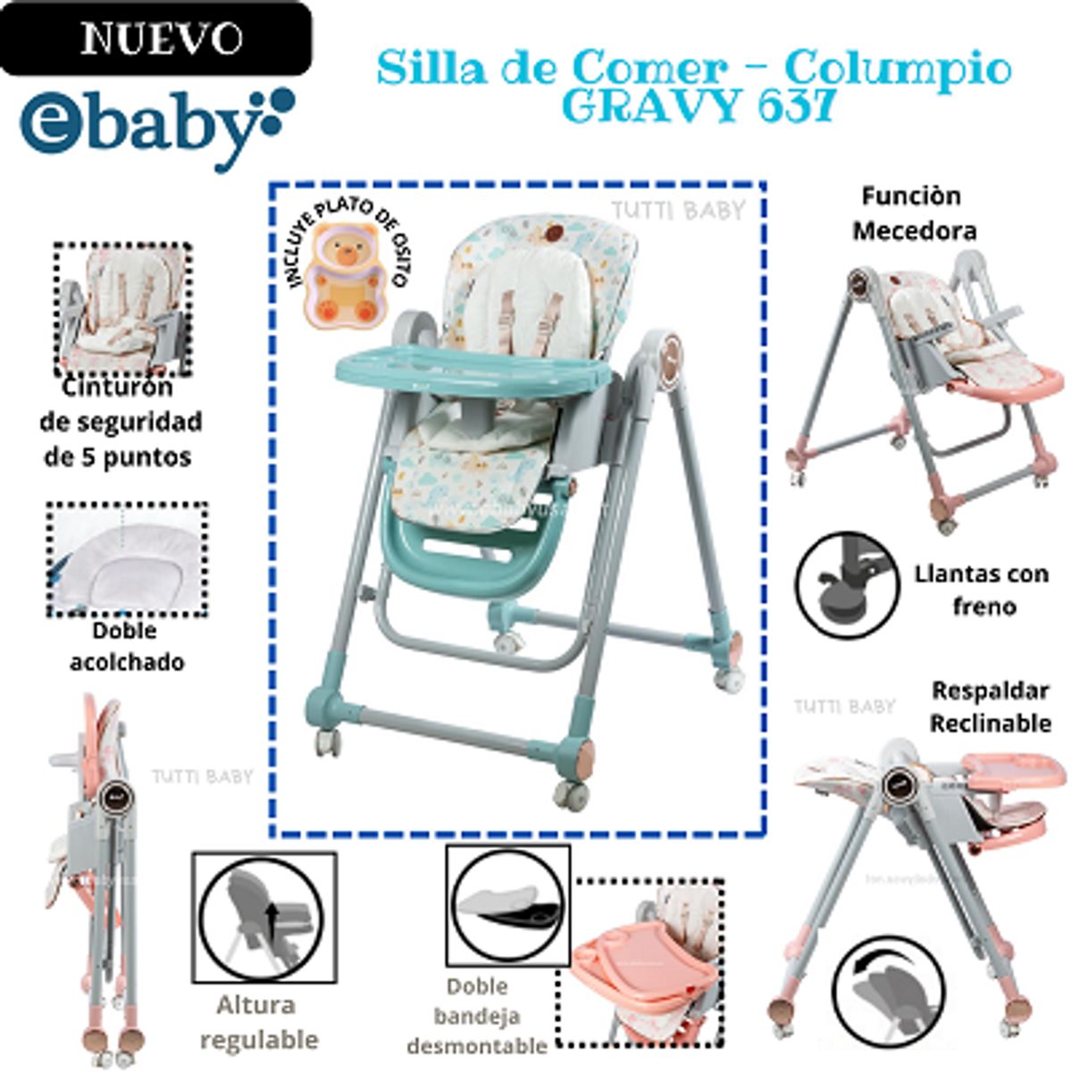 EBABY - SILLA DE COMER- COLUMPIO GRAVY - VERDE