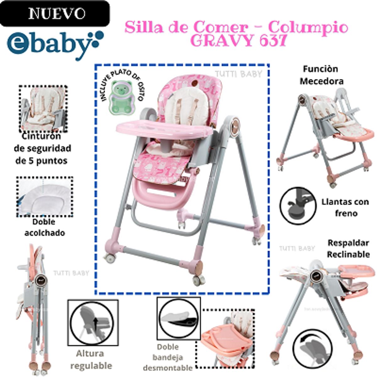 EBABY - SILLA DE COMER- COLUMPIO GRAVY - FUCSIA