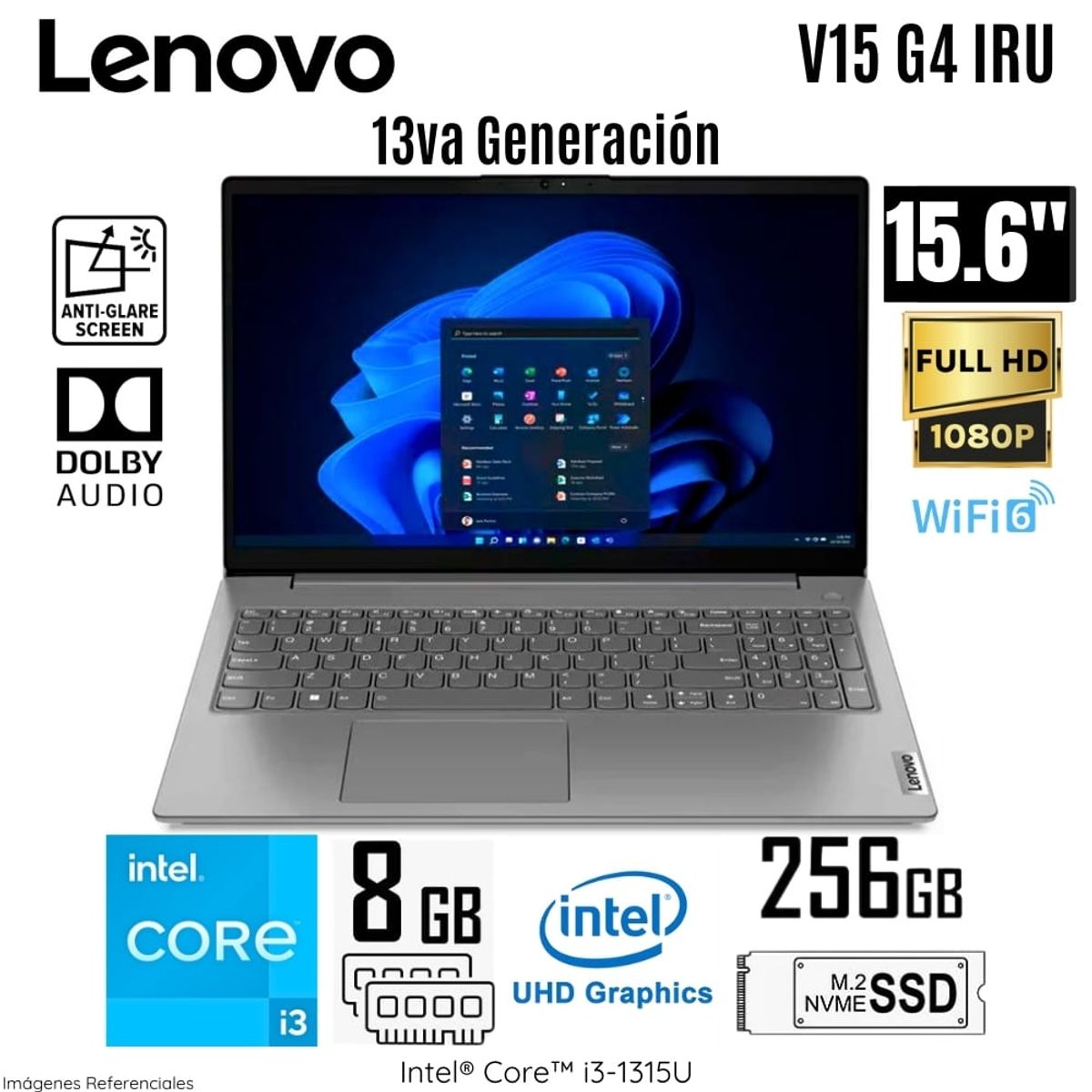 LENOVO - Laptop Lenovo V15 G4 IRU Intel Core i3-1315U 8GB RAM 256GB SSD 15,6  pulg FHD - 83A100ELLM