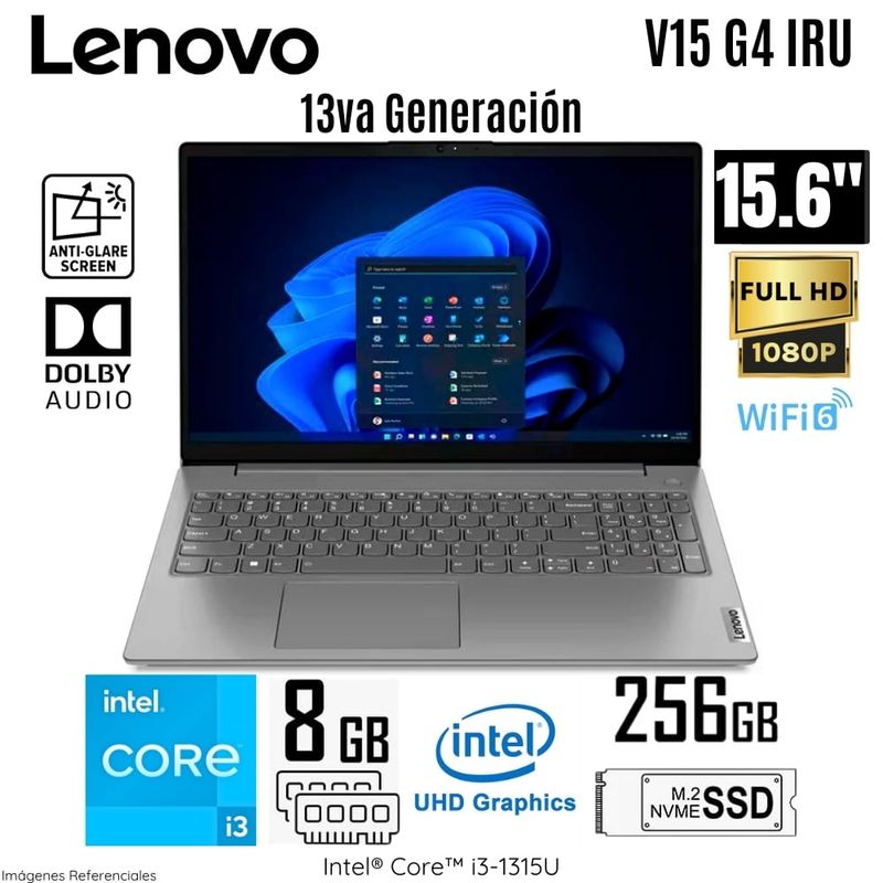 LENOVO - Laptop Lenovo V15 G4 IRU Intel Core i3-1315U 8GB RAM 256GB SSD 15,6  pulg FHD - 83A100ELLM